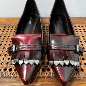 Size 7.5 Nine West Edgy Statement Pointed Toe Kilty Red Patent Leather Loafers